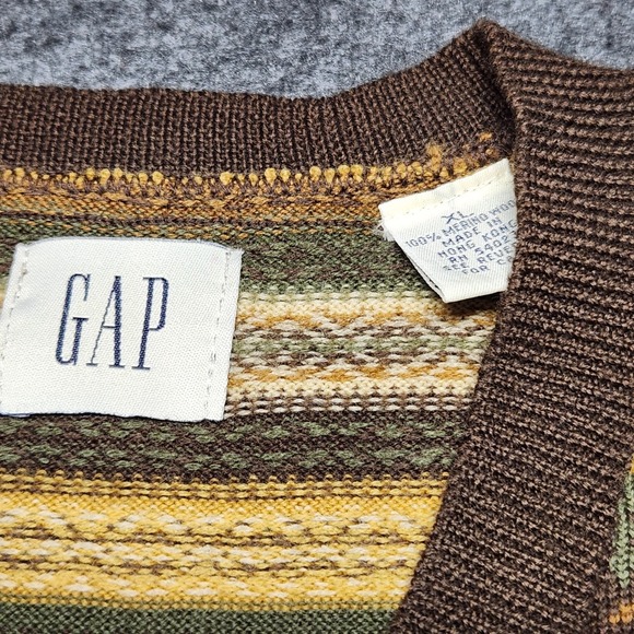 GAP Mens Merino Wool Pullover V-Neck Sweater Vest Brown Fall Autumn Shades XL - Picture 3 of 6